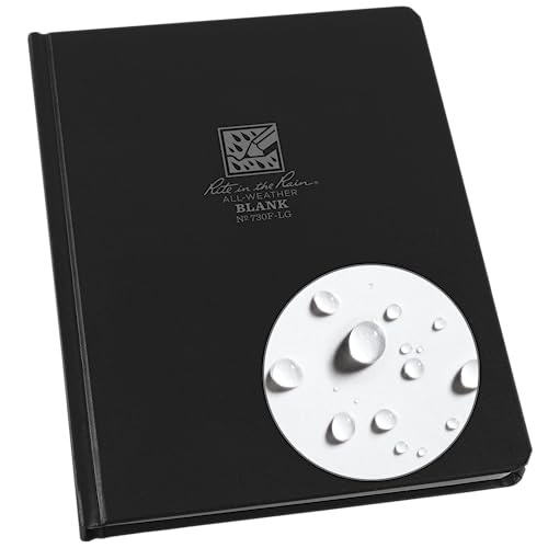 Rite in the Rain Skizzenbuch mit festem Einband, wetterfest, 15,9 x 21,6 cm, schwarzer Einband, blanko Seitenmuster (Nr. 730F-LG)