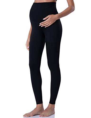 POSHDIVAH Damen Umstandsleggings über dem Bauch Schwangerschaft Yoga Hosen Active Wear Workout Leggings, schwarz, X-Klein