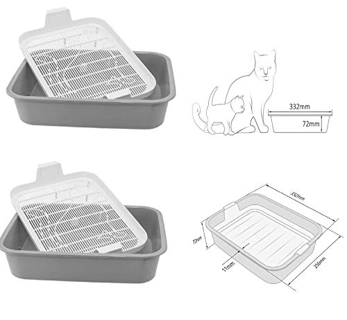 4Big.fun 2x Set Katzentoilette Tray Schalentoilette Katzenklo Kätzchen WC Reinigungssieb Kitte Katze Grau