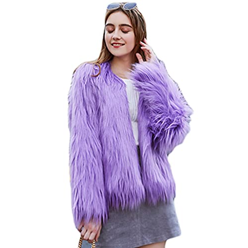 PengGengA Kunstfelljacke für Damen Langarm Warm Einfarbig Kunstpelz Mantel mit Hakenverschlüsse (Violett, XL)