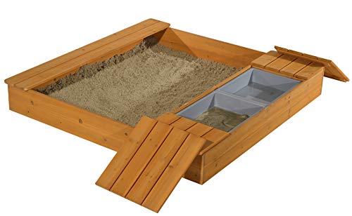 GASPO Sandkasten mit Matschfach Oswald Sandkiste aus Holz, B 125 x T 121 x H 17,5 cm ideal für den Garten