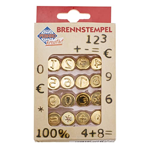 GLOREX 6 1671 006 - Pebaro Brennstempel Set, 16-teilig, mit Zahlen und Zeichen aus Messing, zum Einschrauben für Pebaro Brandmalkolben geeignet, Brennen auf Holz, Leder, Kork und anderen Materialien