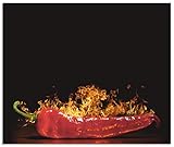 ARTland Spritzschutz Küche aus Alu für Herd Spüle 60x50 cm (BxH) Küchenrückwand mit Motiv Essen Lebensmittel Gewürze Chili Flammen Modern Dunkel Rot S7PR