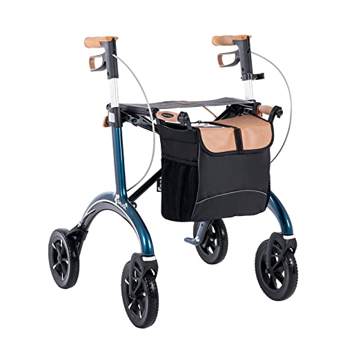 Saljol Carbon Rollator, 5,6 kg Leichtgewichtrollator mit Sitz, Tasche, faltbare Outdoor-Gehhilfe, Sitzhöhe 62 cm, blau