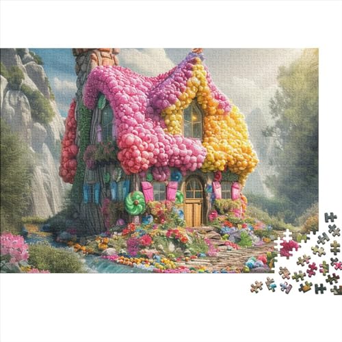 Hütte aus Bonbons gebaut Puzzle 500 Teile Erwachsener, Süßigkeiten-Haus 500 Puzzleteile, Bwechslungsreiche Puzzle Erwachsene, Premium Quality, Familiendekorationen 500pcs (52x38cm)