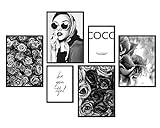 bilderreich Premium Poster Set Coco Schwarz-Weiß | Deko Bilder Wohnzimmer Modern 6er | Schlafzimmer Bild für die Wand | ohne Rahmen | 4X DIN A3 und 2X DIN A4