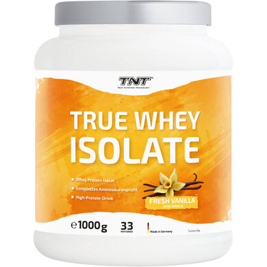 TNT True Whey Protein Isolate Pulver (1kg) • Eiweißpulver für Protein Shake • Tolle Löslichkeit & leckerer Geschmack (Light Vanilla)