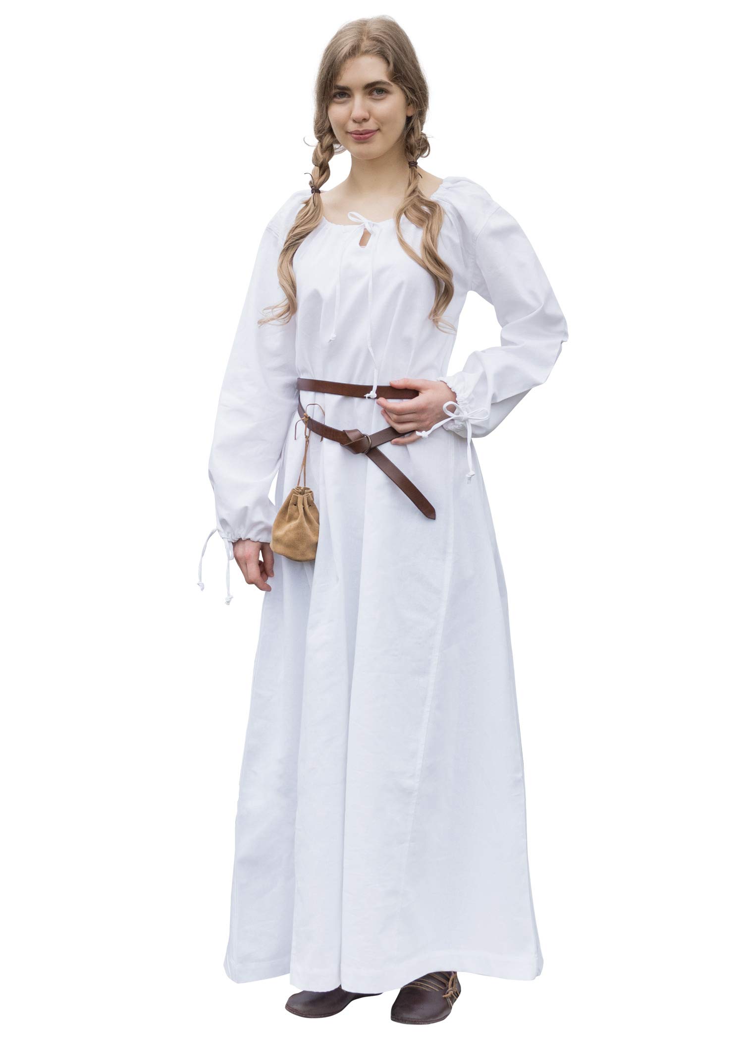 Battle-Merchant Mittelalter Kleid Ana Damen | Wikinger Kostüm Langarm bodenlang Baumwolle | LARP Gewandung (Weiß, XXL)