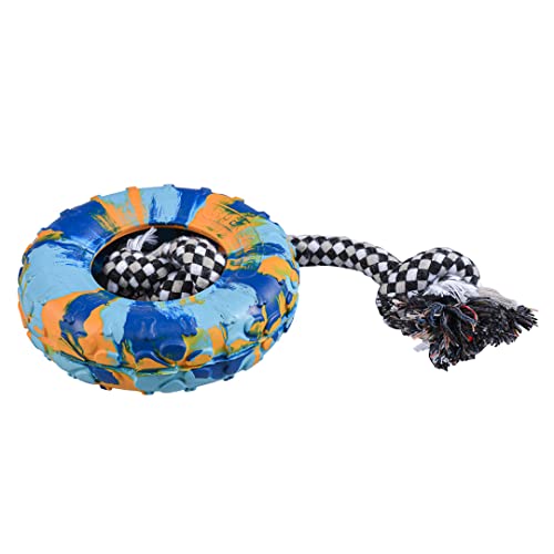 duvoplus, Reifen aus Gummi Smash & Baumwollseil M – 35 x 19 x 4,5 cm, Mehrfarbig, Spielzeug, Mehrfarbig, Hund