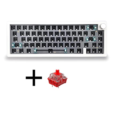 Hduacuge GMK67 Mechanische 3-Tastatur + Roter Schalter, DIY-Kit, Hot-Swap-Fähige RGB-Hintergrundbeleuchtung, Weiß