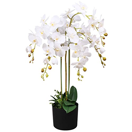 Tidyard Künstliche Orchidee mit Töpfen, Tischdeko Haus Balkon Büro Deko, 75 cm Weiß