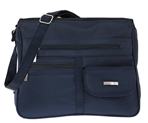 Handtasche ALESSANDRO Madrid Schultertasche Damentasche Microfaser Tasche 3055 + Schlüßeletui (Blue-Blau)