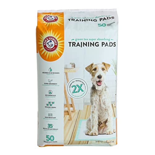 Arm & Hammer Green Tea Pet Trainingspads | 50-karätige Hundetrainingspads mit super saugfähigem Grüntee-Backpulver für 2 x Geruchskontrolle, auslaufsichere und recycelte Trainingspads für Hunde