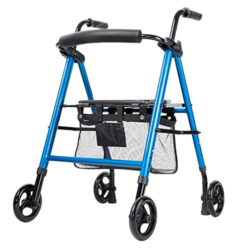 Faltbarer, leichter Rollator für ältere Menschen, mit 4 großen Rädern und Rückenlehne, tragbarer aufrechter Schritthilfe für alle Gelände im Freien, blau