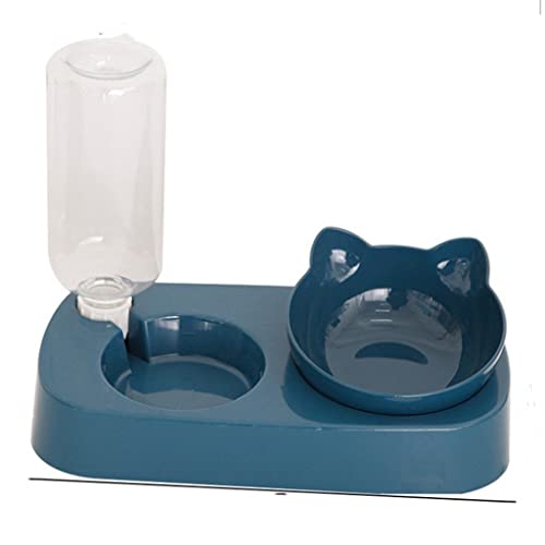 SkVLf Automatischer Doppelnapf-Futterspender mit Wasserflasche für Haustiere – Blau, 4,5 cm