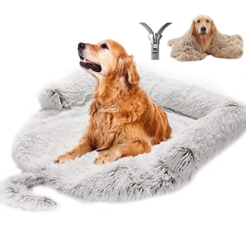 Hundedecke Couch für Sofaschutz Hund 2-in-1 Waschbar Plüsch Orthopädische Hundebett Decke mit Rutschfester Unterseite Bequeme Hundematratze für Hundekäfig Haustierbett Abnehmbar (XL, Kaffee A)