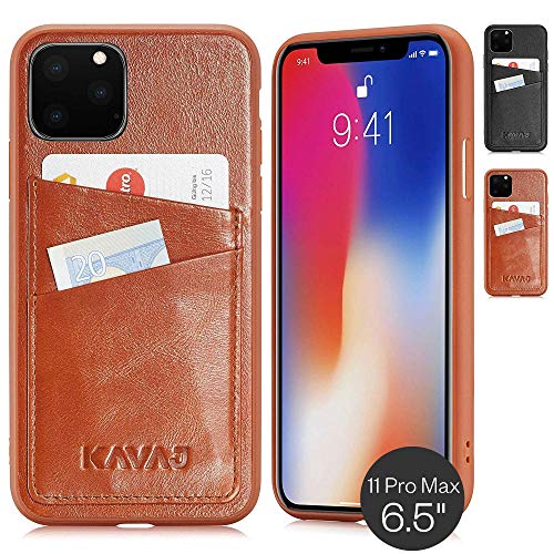 KAVAJ Hülle geeignet für Apple iPhone 11 Pro Max 6.5" Leder - Tokyo - Cognac Braun Handyhülle Case Lederhülle mit Kartenfach