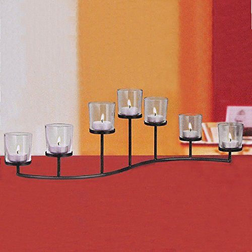 Garden Pleasure 7 Teelichter im Glas Kerzenleuchter und Kerzenhalter Sets, Schwarz, Único