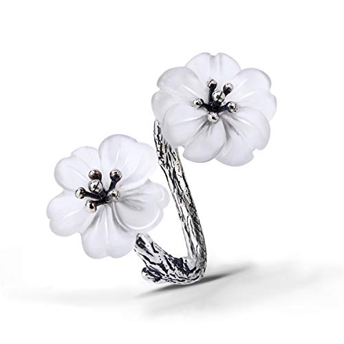 Lotus Fun S925 Sterling Silber Ring Blume im Regen Ring Natürlicher Kristall Handgemachter Einzigartiger Schmuck für Frauen und Mädchen (Antique Silber)