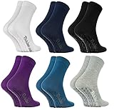 Rainbow Socks - Damen Herren Bunte Baumwolle Antirutsch Socken ABS - 6 Paar - Weiß Blau Marine Blau Schwarz Lila Grau - Größen EU 42-43