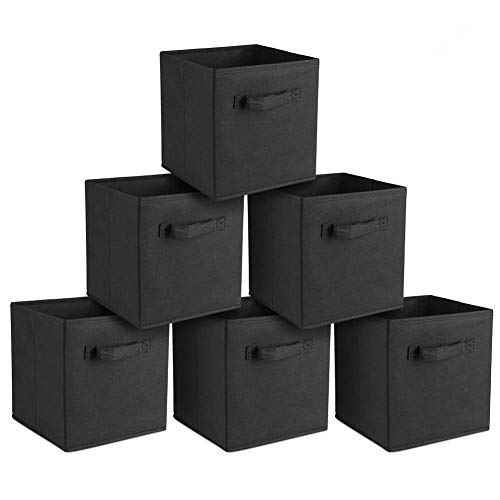 6er-Pack Aufbewahrungsbox, Faltbare Aufbewahrungskiste Faltbox mit Griffe für Wäsche Spielzeug Bücher CDs Schrank Regal Spind 26.7 x 26.7 x 28cm Schwarz