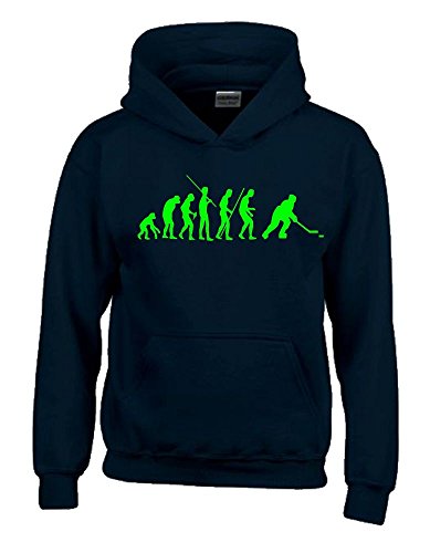 Coole-Fun-T-Shirts Eishockey Evolution Kinder Sweatshirt mit Kapuze Hoodie schwarz-Green, Gr.140cm