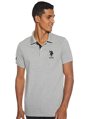 U.S. Polo Assn. Herren Slim Fit Solid Short Sleeve Pique Polo Shirt Polohemd, Heather Grey/Black-6543, Groß