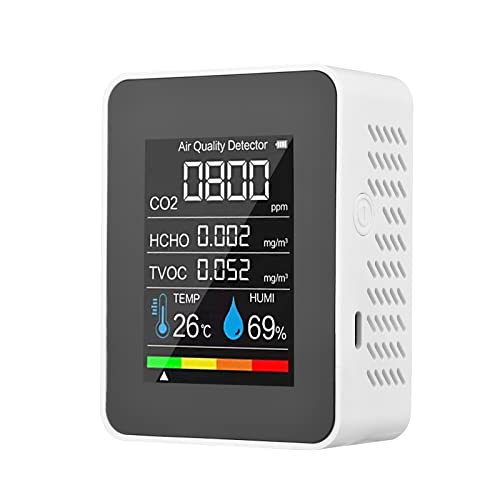 KKnoon Tragbarer Luftqualitätsmonitor Innen-CO2-Detektor 5 in 1 Formaldehyd HCHO TVOC-Tester LCD-Temperatur-Feuchtigkeits-Tester Wiederaufladbarer CO2-Alarmmesser für Zimmerbüro Gewächshaus Lager