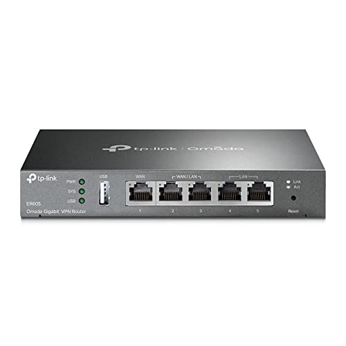 TP-LINK ER605 5 Port Dual/Multiple WAN VPN Router(bis zu 4 Gigabit WAN Ports, hochsicheres VPN, Omada SDN, zentrales Management, intelligente Überwachung, Firewall) schwarz, ideal für Büronetzwerk