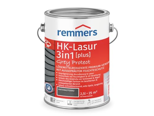 Remmers Aqua HK-Lasur 3in1 Grey Protect anthrazitgrau, matt, 2,5 Liter, Holzlasur, Premium Holzlasur außen, natürliche Grautöne, 3in1 Holzschutz