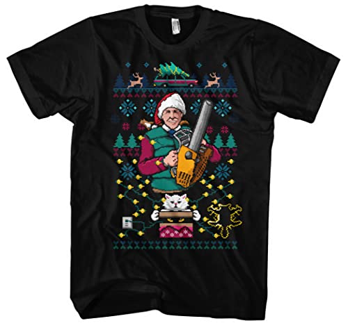 8 Bit Griswold Herren T-Shirt | Schöne Bescherung T-Shirt - Weihnachts Tshirt Herren - Xmas Tshirt | Schwarz (3XL)