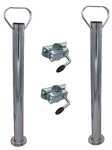 trailer parts4u Anhänger Stützen Stützrohr Abstellstützen 600mm 60cm Rohrstütze Stützfuß/wahlweise mit Halter/Klemmschelle/Befestigungsmaterial (2X + Halter)