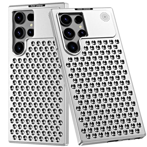 LOXO CASE Schutzhülle für Samsung Galaxy S23 Ultra, Aluminiumlegierung, 3D-Wärmeableitungslöcher, Kratzfeste Aromatherapie-Hülle mit Sicherheitsverschluss,Silver