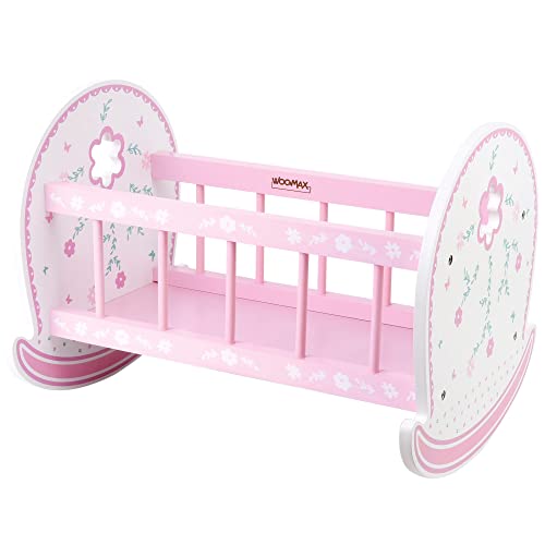 COLORBABY WOOMAX, Puppen 30-40 cm, 47,5 x 35 x 35 cm, weiß, Puppenwiege, Holz, recycelbar, ab 3 Jahren, (46474), Babybett Rosa