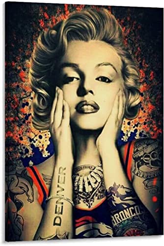 Marilyn Monroe Vintage Portrait Leinwand Gemälde Wandkunst Tattoo Frauen Poster und Drucke Home Decor Bilder für Schlafzimmer Wohnzimmer, rahmenlos,50x70cm