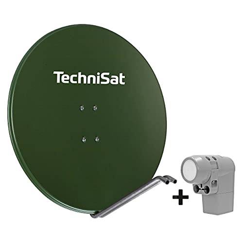 TechniSat SATMAN 850 Plus – Satellitenschüssel für 4 Teilnehmer (85 cm Sat Komplettanlage, Spiegel mit Masthalterung und UNYSAT Universal-Quattro-Switch LNB im Wetterschutz-Gehäuse) grün