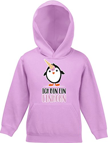 ShirtStreet Pinguine Tierfreund Unicorn Kinder Kapuzen Hoodie - Pullover Pinguin - Ich bin ein Einhorn, Größe: 140,Rosa