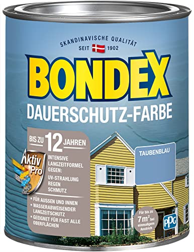 Bondex Dauerschutz Farbe Taubenblau 0,75 L für 7 m² | Hervorragende Farbstabilität | Wetter- und UV-Schutz - bis zu 12 Jahre | Seidenglänzend | Dauerschutzfarbe | Holzfarbe