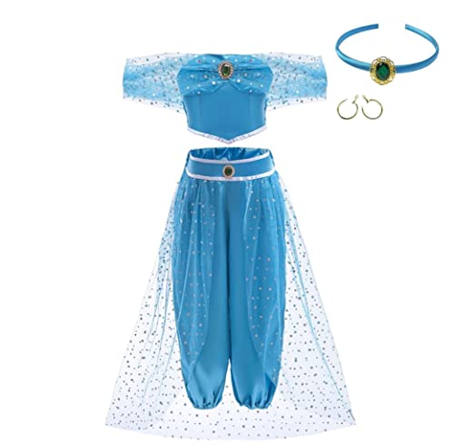 Lito Angels Prinzessin Jasmin Kleid Kostüm mit Zubehör Verkleidung für Kleinkind Mädchen Größe 4-5 Jahre, Blau