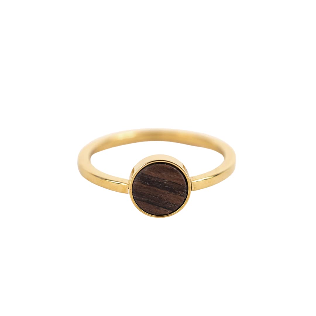 Kerbholz - Holzschmuck Damen - Circle Ring Gold - dünner Damen Schmuck Ring in gold - Edelstahlring mit echtem Holz - Schmuck Geschenk für Frauen (gold, XS)