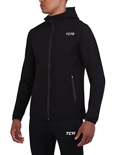 TCA Herren leichte wasserdichte Regenjacke mit Reißverschlusstaschen - Schwarz, L