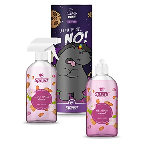 Speed Care'n'Snack Almond, Verwöhn-Set für Pferde, mit Schweif- und Mähnenspray und Shampoo und GOODIETUBE, schmackhafte Pferdeleckerli und Premium-Pferdepflege im Vorteilspack