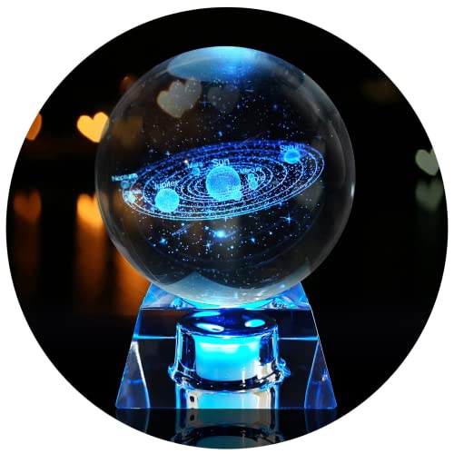 3D-Sonnensystem-Kristallkugel mit LED-Basis, Astronomie-Nachtlicht für Heimdekoration, Freundin, Ehefrau, Mutter, Frauen zum Valentinstag, Geburtstag, Jahrestag