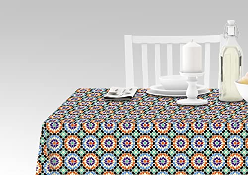Doge Milano Tischdecke mit Digitaldruck, 100% Made in Italy Rutschfeste Tischdecke für Esszimmer, waschbar und schmutzabweisend, Modell Marrakesch - Robynne, cm 140x140