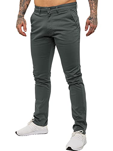 Enzo Herren Designer Skinny Slim Fit Chinos Super Stretch Hose Pants, grau, 44W x 32L