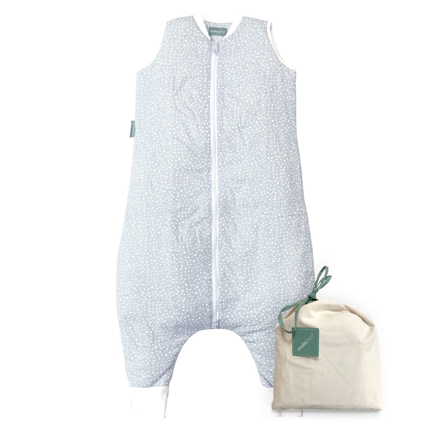 molis&co. Baby-Schlafsack mit Füßen. 2.5 TOG. Größe: 80 cm. Ideal für die Übergangszeit und den Winter. Grey Print. 100% Baumwolle (Oeko-TEX 100).
