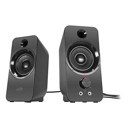 Speedlink DAROC Stereo Speaker - PC Lautsprecher, Anschluss für Kopfhörer, Anschluss über 2 Klinkenstecker, 2 m Kabellänge, schwarz
