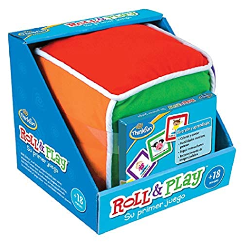 ThinkFun - Roll & Play - Lernspiel für Babys, 1 große Würfel aus Plüsch und 48 Karten, empfohlenes Alter +18 Monate, Mehrfarbig, 76322