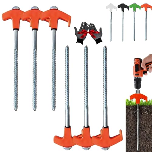 8" Screw in Tent Stakes - Ground Anchors Screw in, Tent Stakes Heavy Duty, Screw in Tent Stakes Heavy Duty, Tent Stakes for Camping Patio, Garden, Canopies, Grassland (6Pcs - Orange)
