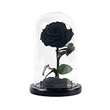 Uonlytech Glaskuppelabdeckung Stieg Künstliches Dekoratives Verzierungsschreibtischgeschenk Der Schwarzen Blume für Geburtstagsvalentinsgrußtag